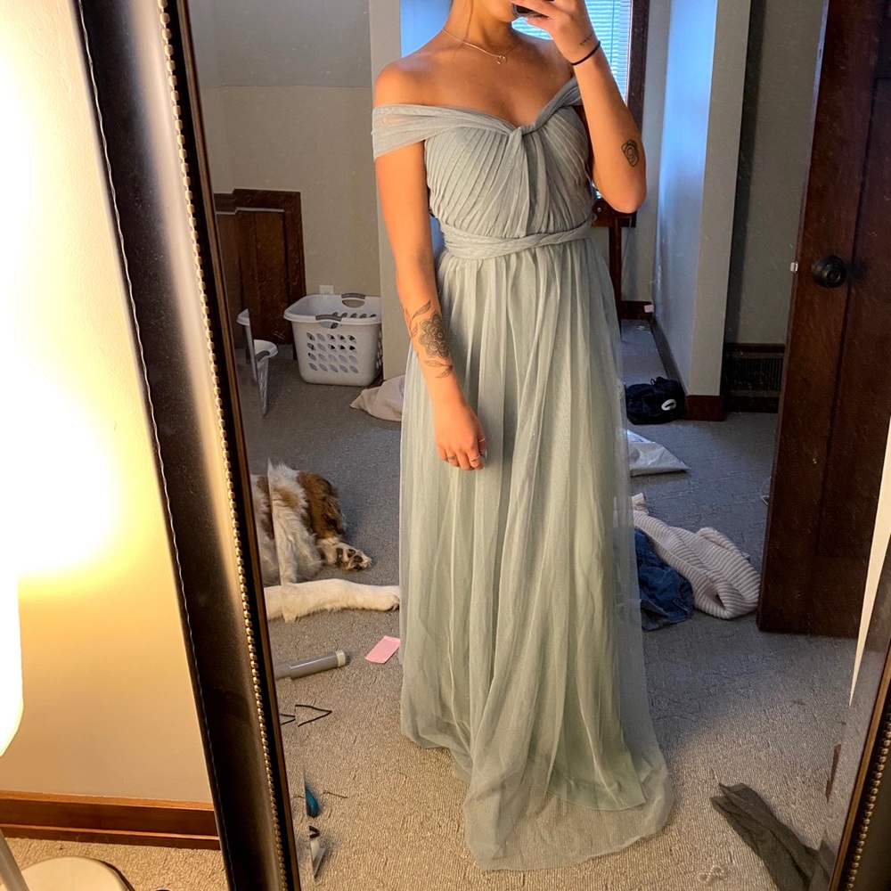 birdy grey bridesmaids sage green convertible dress size 4